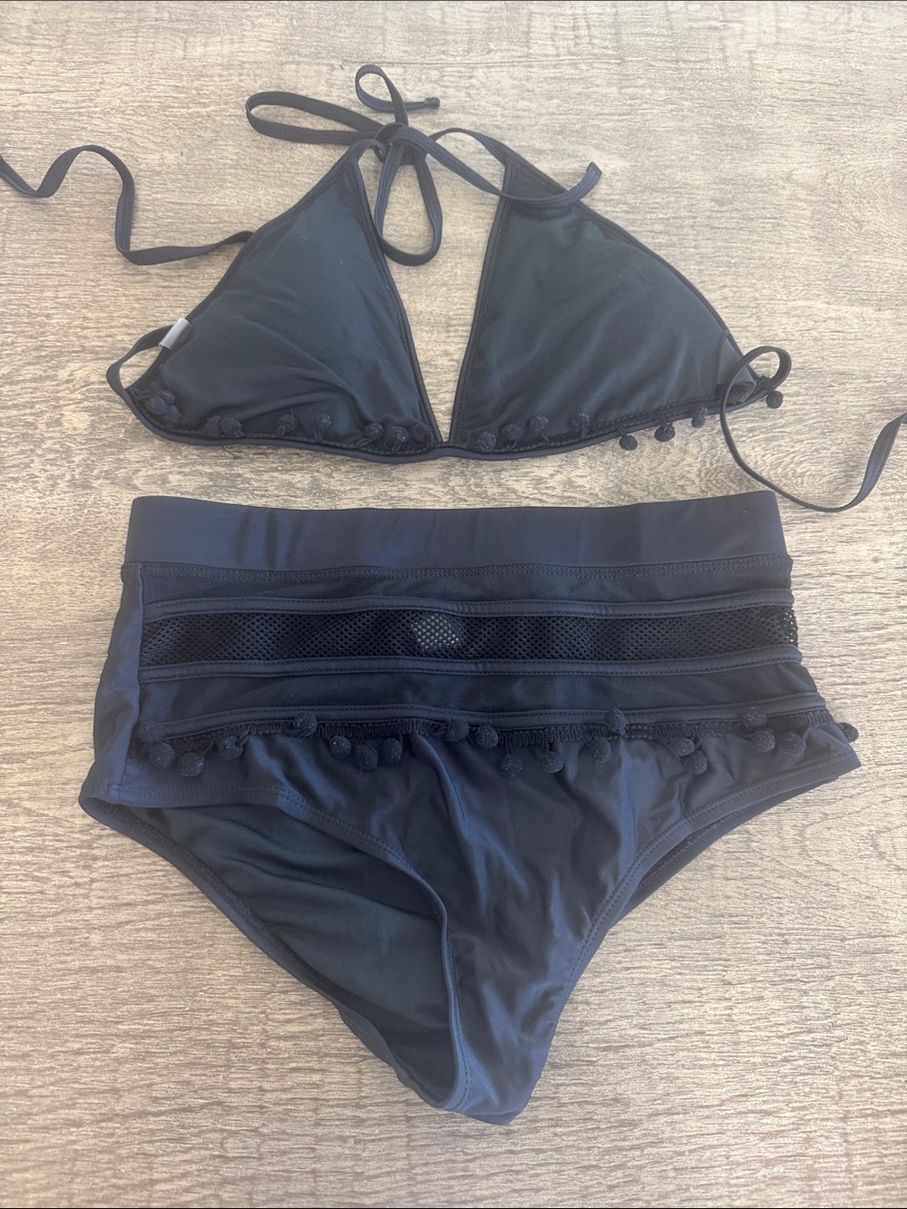 Women’s Black Pom-Pom High-Waist Bikini Set
